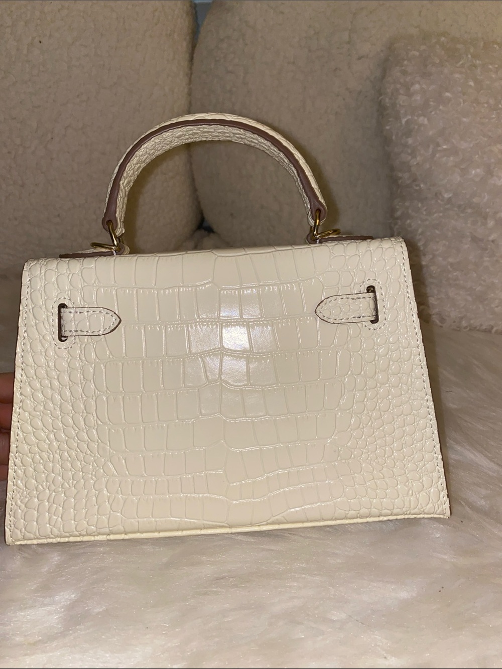 22cm cream ivory crocodile leather top handle  handbag - Picture 4 of 7